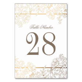 Tarjeta De Mesa Boda de marco de flores de cosecha blanca y dorada