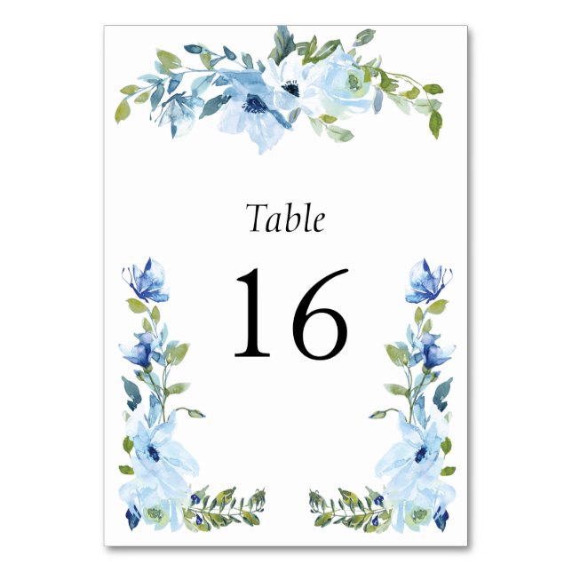 Tarjeta De Mesa boda de marco floral azul claro moderno (Anverso)