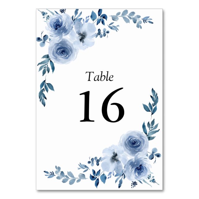 Tarjeta De Mesa boda de marco floral azul simple (Anverso)