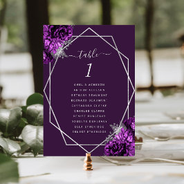 Tarjeta De Mesa Boda de marco geométrico de color plateado morado