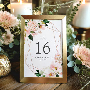 Tarjeta De Mesa Boda de Marco Geométrico Floral de Rubor de Primav