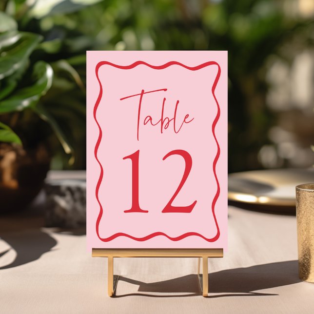 Tarjeta De Mesa Boda de marco moderno rosa y rojo ondulado (Subido por el creador)