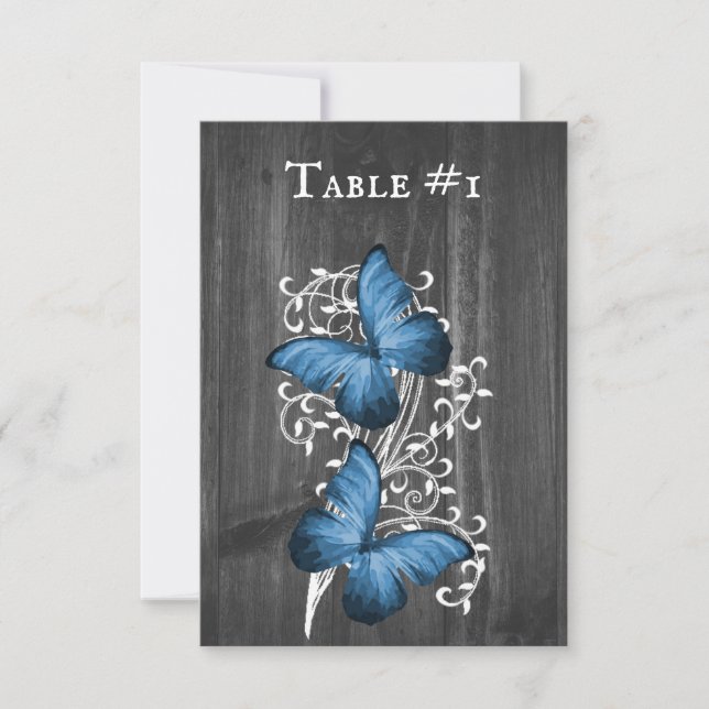 Tarjeta de mesa Boda de mariposa azul-rusa (Anverso)