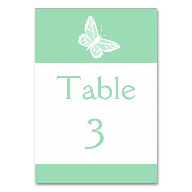Tarjeta De Mesa Boda De Mariposa Blanca Y Verde De Mint (Anverso)