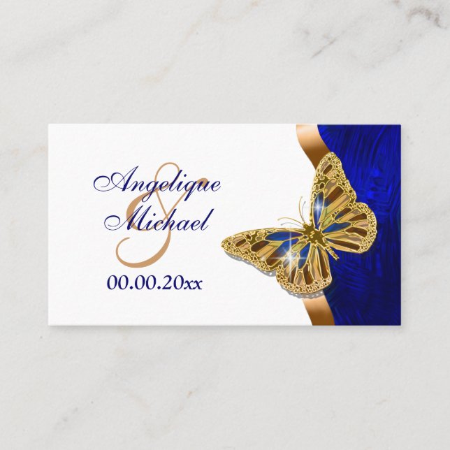 Tarjeta De Mesa Boda de mariposa dorado azul marrón (Anverso)