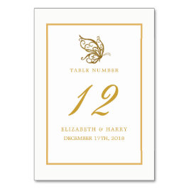 Tarjeta De Mesa Boda de mariposa Purpurina de oro de época No.