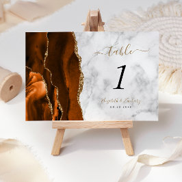 Tarjeta De Mesa Boda de mármol de ágata dorada naranja quemada