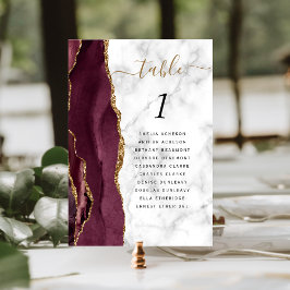 Tarjeta De Mesa Boda de Mármol de Burgundy Gold Agate