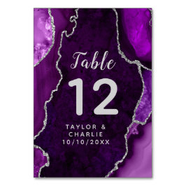 Tarjeta De Mesa Boda de mármol de color morado y plateado