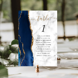 Tarjeta De Mesa Boda de mármol de la Marina Blue Gold Agate