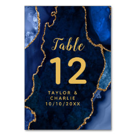 Tarjeta De Mesa Boda de mármol de la Marina y el oro Agate
