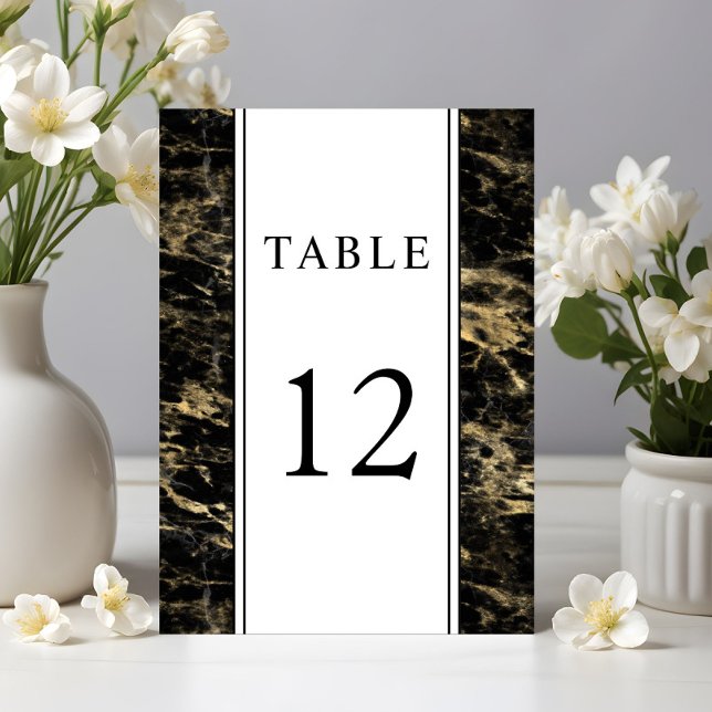 Tarjeta De Mesa Boda de mármol negro oro elegante (Elegant Gold Black Marble Wedding Table Number)
