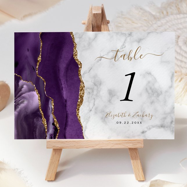 Tarjeta De Mesa Boda de Mármol Purple Gold Agate (Subido por el creador)