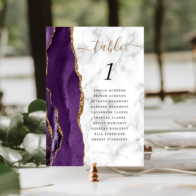 Tarjeta De Mesa Boda de Mármol Purple Gold Agate (Subido por el creador)