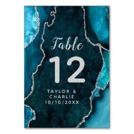 Tarjeta De Mesa Boda de Mármol verde azulado y plateado