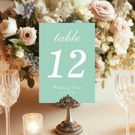 Tarjeta De Mesa Boda de menta Blanco guion Caligrafía Simple Verde