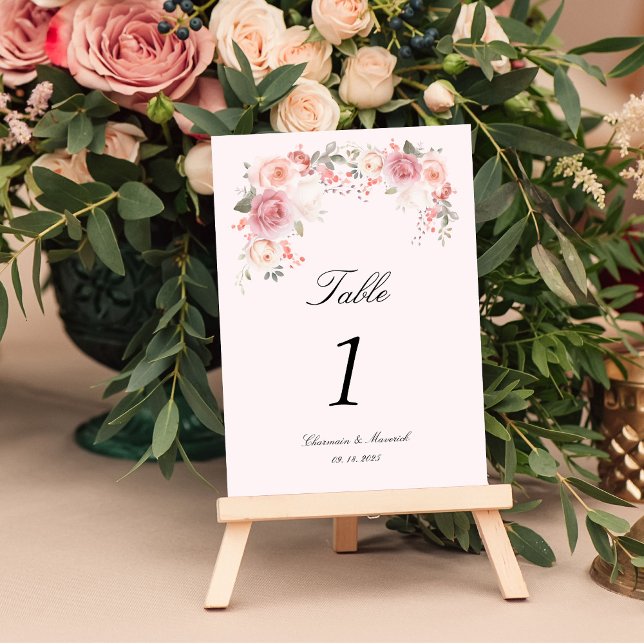 Tarjeta De Mesa Boda de mesa rosa Rubor floral (Subido por el creador)