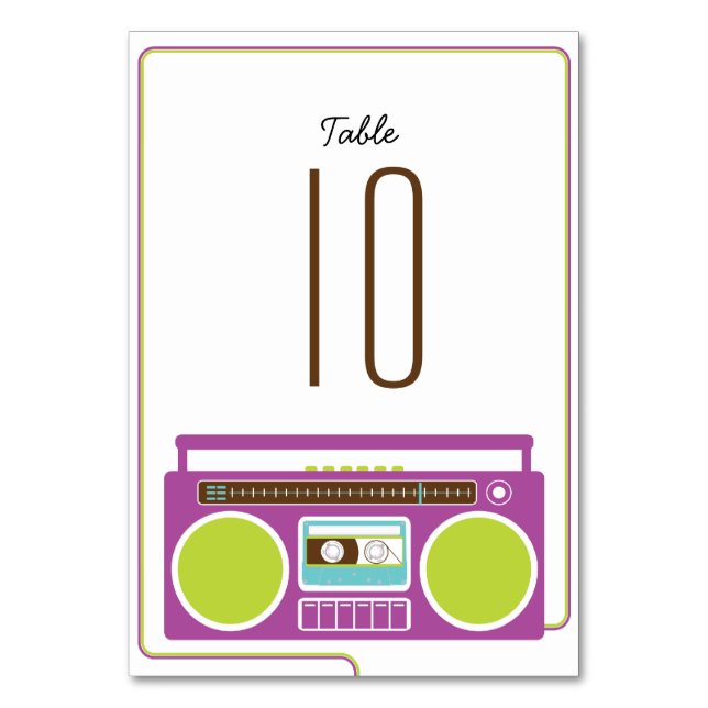 Tarjeta De Mesa Boda de mixtape Indie Retro Boombox (Purple/Lime) (Anverso)