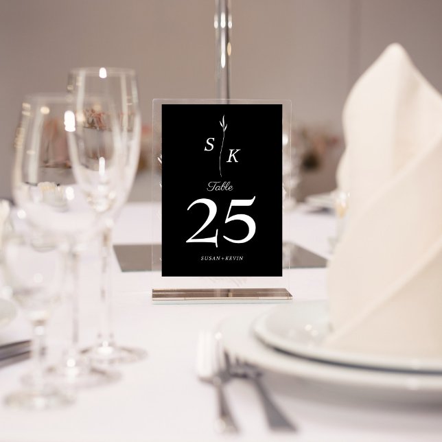 Tarjeta De Mesa Boda de Moda en monograma de hoja simple (Subido por el creador)