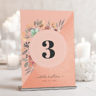 Tarjeta De Mesa Boda de Moda floral de color de agua de cobre rosa