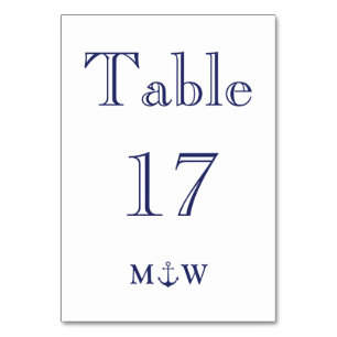 Tarjeta De Mesa Boda de monograma blanco azul marino de anclaje ná