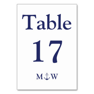Tarjeta De Mesa Boda de monograma blanco azul marino de anclaje ná