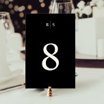 Tarjeta De Mesa Boda de monograma clásico negro y crudo<br><div class="desc">Las elegantes tarjetas de números de la mesa de la recepción de bodas incluyen su número de mesa en crudo sobre un fondo negro, coronado por un sencillo monograma con letras serif tradicionales, bisectadas por una delgada línea vertical. El diseño se repite al revés. Para ordenar los números de la...</div>