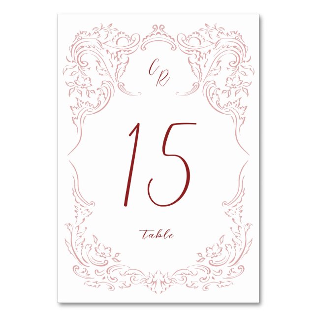 Tarjeta De Mesa Boda de Monograma con sabor a vinagre rosado (Anverso)
