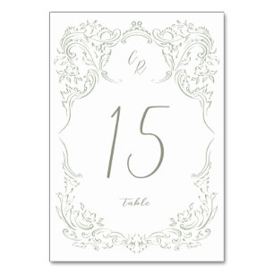 Tarjeta De Mesa Boda de Monograma con Sabor Vintage Esbozado