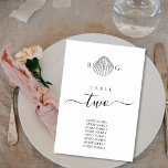 Tarjeta De Mesa Boda de monograma de almejas minimalistas<br><div class="desc">Un minimalista diseño de boda de monograma de almejas tropicales. Un diseño sencillo que utiliza un boceto de una concha de almejas para crear un elegante monograma clásico. Un encantador diseño de playa tropical en blanco y negro con trazos rústicos y tipografía de escritura elegante. Un elegante diseño de tarjetas...</div>