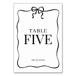Tarjeta De Mesa Boda de monograma de corbata de lazo negro caprich