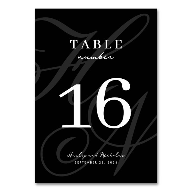 Tarjeta De Mesa Boda de monograma de elegancia moderna (Anverso)