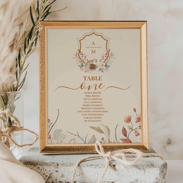 Tarjeta De Mesa Boda de Monograma de Escudo occidental floral (Subido por el creador)