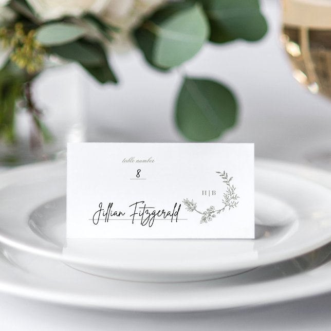 Tarjeta De Mesa Boda de monograma de flor verde sabio clásico (Subido por el creador)
