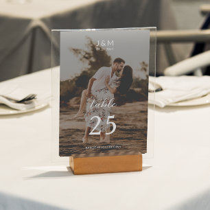 Tarjeta De Mesa Boda de monograma de fotografía completa con guión
