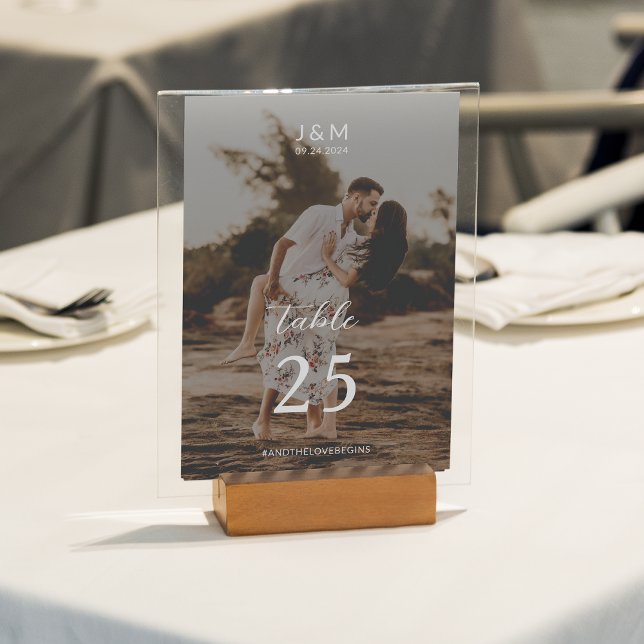 Tarjeta De Mesa Boda de monograma de fotografía completa con guión (Subido por el creador)