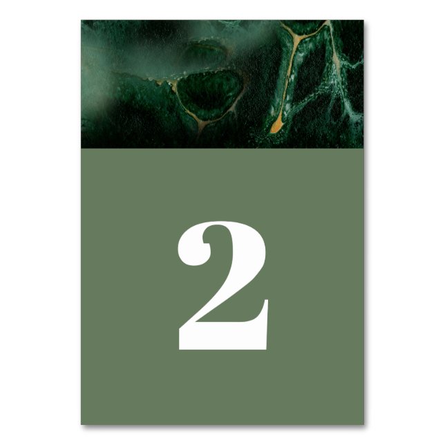 Tarjeta De Mesa Boda de monograma de mármol verde moderno (Anverso)