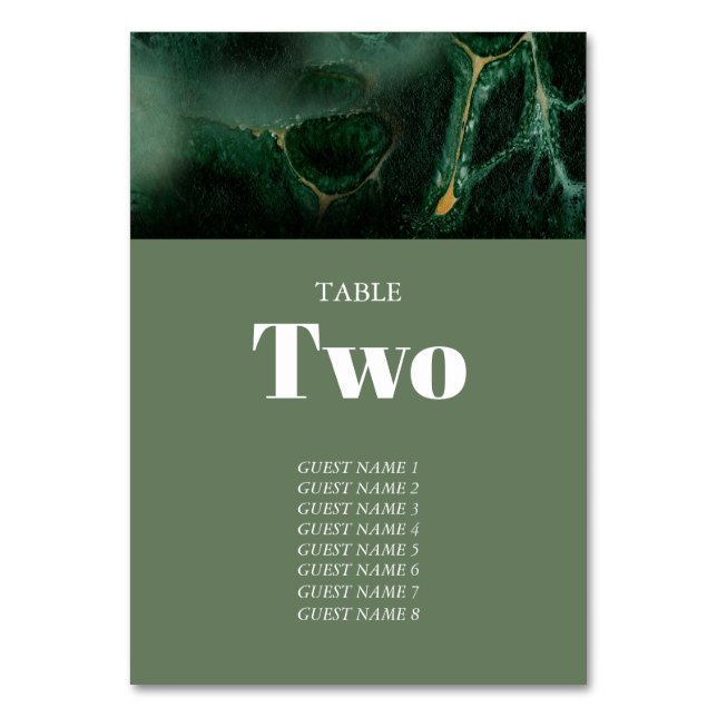 Tarjeta De Mesa Boda de monograma de mármol verde moderno (Anverso)