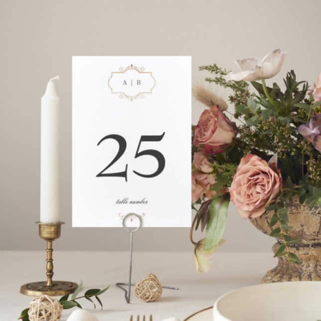 Tarjeta De Mesa boda de monograma de oro clásico romántico (Subido por el creador)
