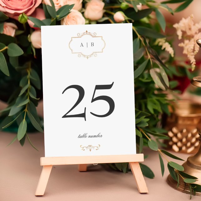 Tarjeta De Mesa boda de monograma de oro clásico romántico (Subido por el creador)