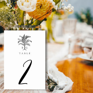 Tarjeta De Mesa Boda de monograma de palmeras tropicales minimalis