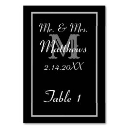 Tarjeta De Mesa Boda de Monograma Elegante Negro Año Est.