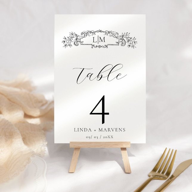 Tarjeta De Mesa Boda de monograma escudo botánico elegante y de Mo (Subido por el creador)