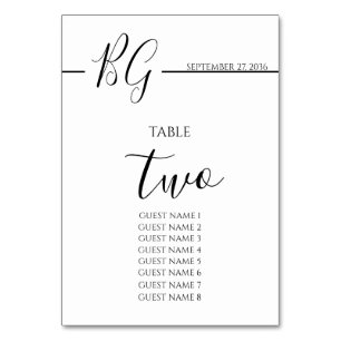Tarjeta De Mesa Boda de monograma Minimalista blanco y negro