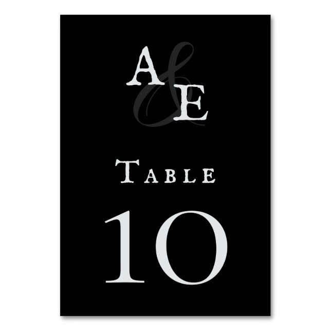 Tarjeta De Mesa Boda de monograma Minimalista negro (Anverso)