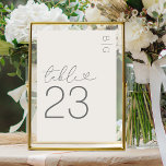 Tarjeta De Mesa Boda de Monograma Moderno de Marfil<br><div class="desc">Números mínimos de tabla de boda de marfil con sus iniciales en la esquina superior derecha,  la palabra 'tabla' en un elegante tipo de letra de guión que incorpora un corazón de amor y el número.</div>