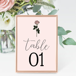 Tarjeta De Mesa Boda de Monograma Rosa minimalista Número de tabla