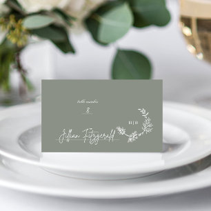 Tarjeta De Mesa Boda de monograma verde de salchicha floral clásic