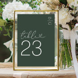 Tarjeta De Mesa Boda de monograma verde moderno<br><div class="desc">Números mínimos de tabla de boda verde con sus iniciales en la esquina superior derecha,  la palabra 'tabla' en un elegante tipo de letra de guión que incorpora un corazón de amor y el número.</div>