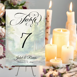 Tarjeta De Mesa Boda de Montaña con Acuarela y Caligrafía